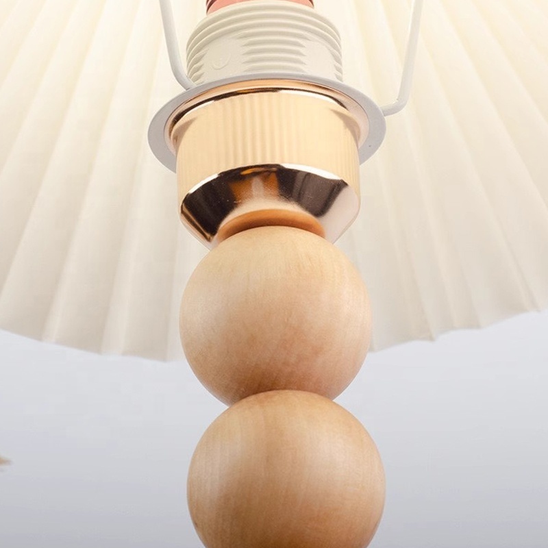 Hot Sale Decorative Lighting LED E27 Bulb Bedroom Solid Wood Pleated Lamp Shade Wooden Table Lamp