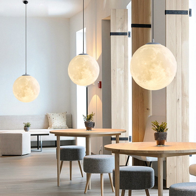 Modern Creative Design Decorative Chandelier E27 LED Bulb 3D Moon Pendant Light For Restaurant Bar