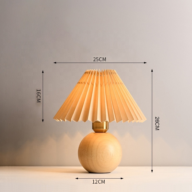 Nordic Style Vintage Pleated Lamp Shade Bedroom Table Lamp Hot Sale Japanese Wooden Bedside Lamp