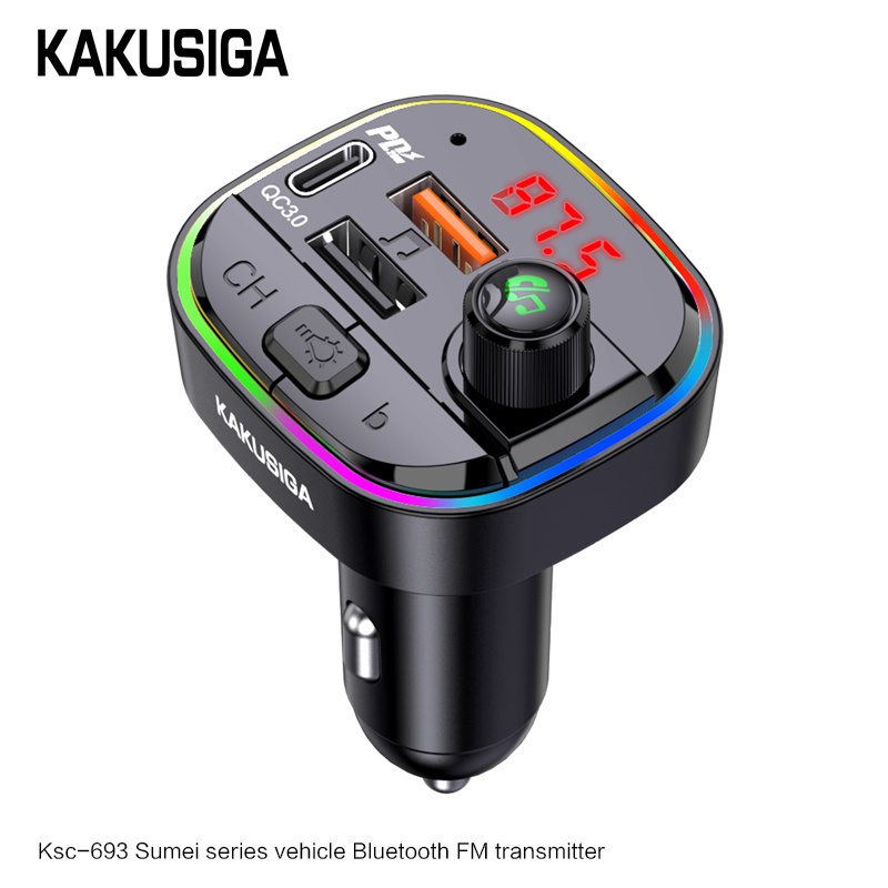 Car FM Transmitter KAKU BT 5.0 USB PD20W QC3.0/2.0 Dual USB+Type-C Fast Charger MP-3 FM Transmitter for Car