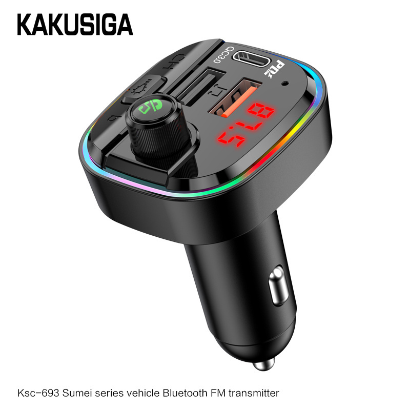 Car FM Transmitter KAKU BT 5.0 USB PD20W QC3.0/2.0 Dual USB+Type-C Fast Charger MP-3 FM Transmitter for Car