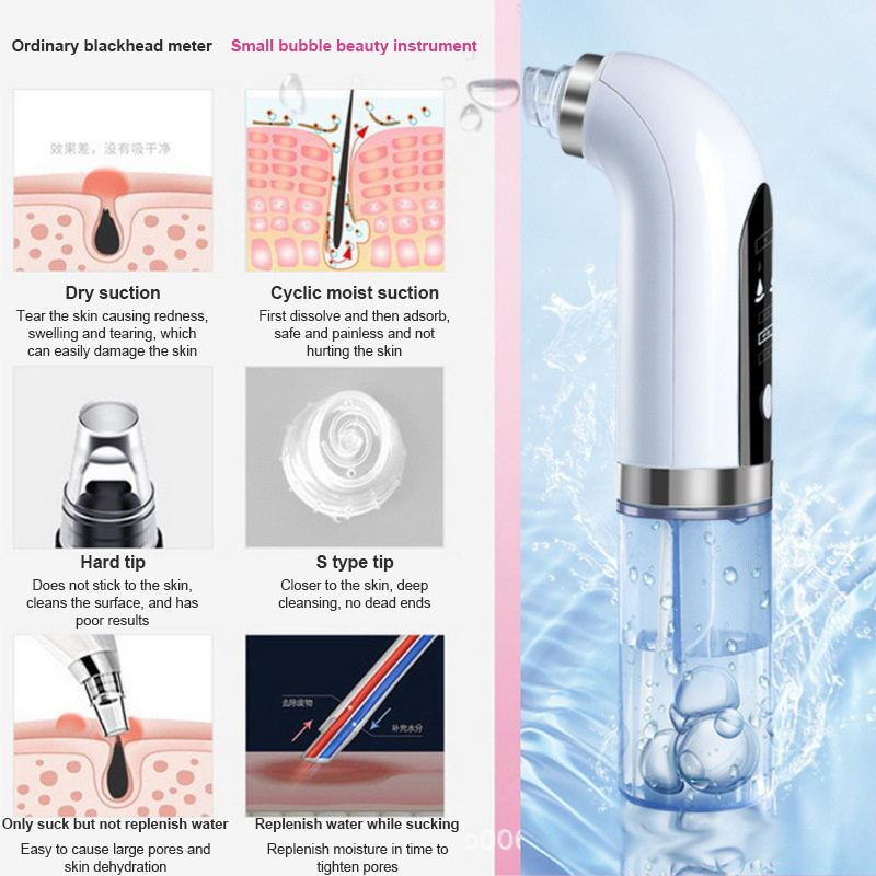 KKS facial lift face cleaner electric micro small bubble water cycle acne pimple pore vacuum blackhead remover