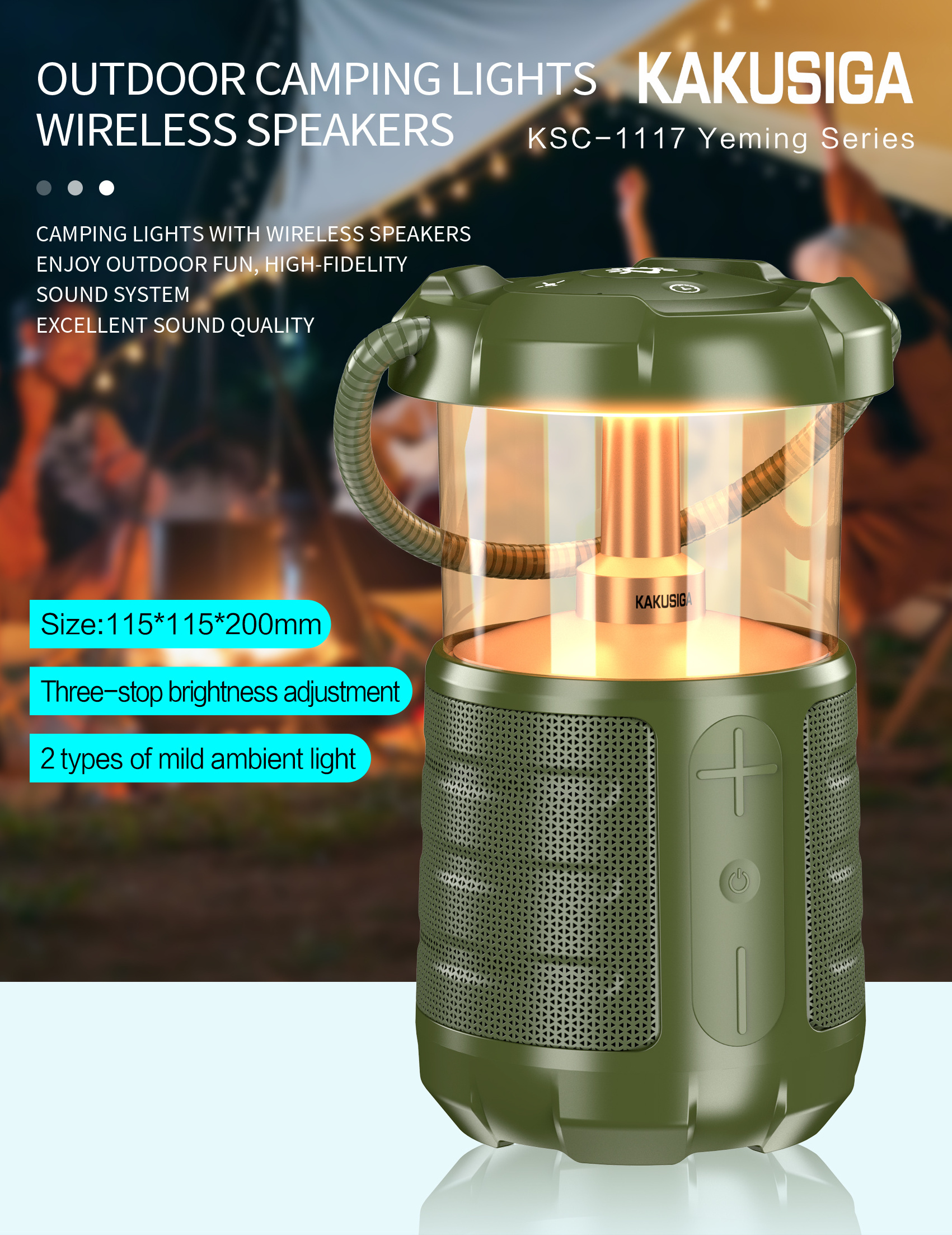 KAKUSIGA New Factory OEM Portable Outdoor BT Speakers Wireless Led Camping Lantern Light Speaker TWS For Mobile Phone Camp