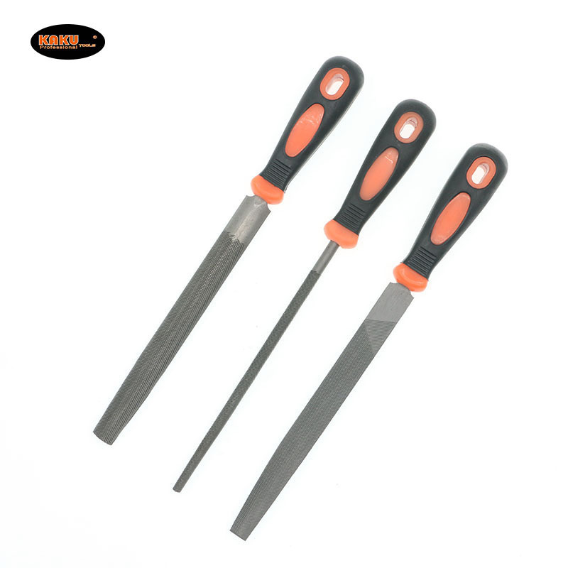 KAKU Customize Professional Plastic Handle Round Half Round Flat File 3pcs Metal Steel File Set