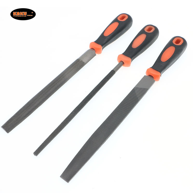 KAKU Customize Professional Plastic Handle Round Half Round Flat File 3pcs Metal Steel File Set