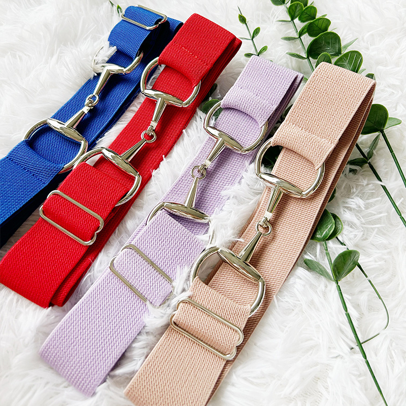 Wholesale multiple color outdoor equestrian belt competition gear silver metal buckle head genders elastic elastic belt