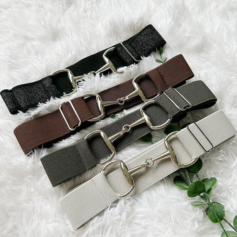 Wholesale multiple color outdoor equestrian belt competition gear silver metal buckle head genders elastic elastic belt