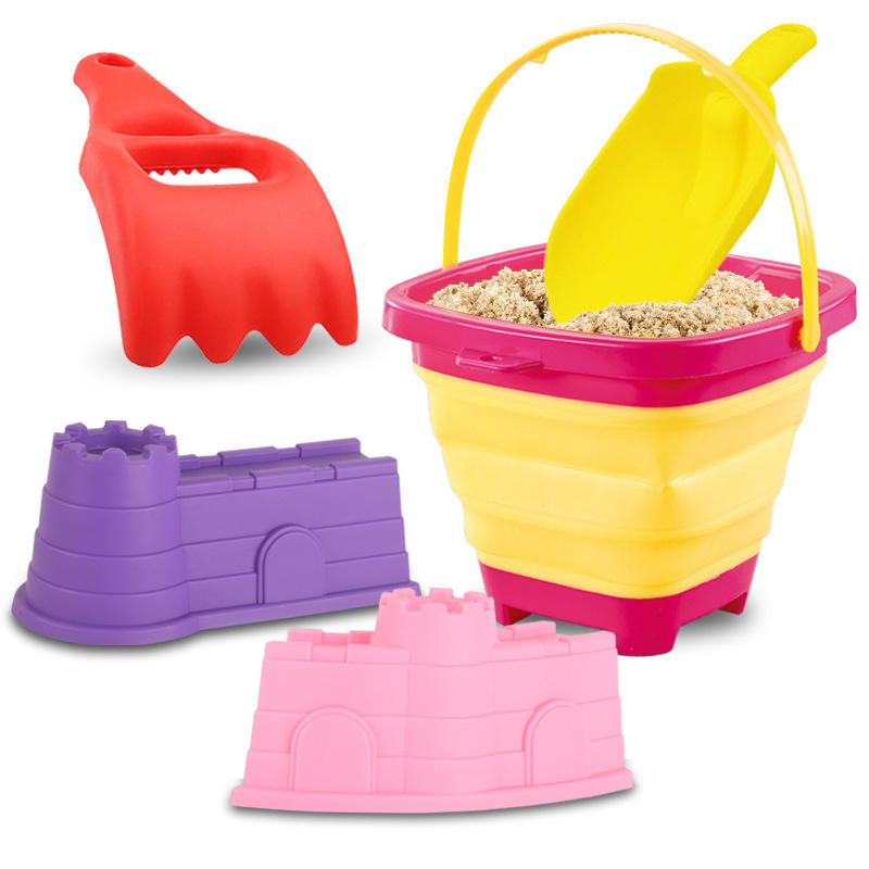 Portable 2 L Square Folding Water Bucket with mold shovel and pails 5pcs Silicone set toy Snow And Beach Outdoor Toy