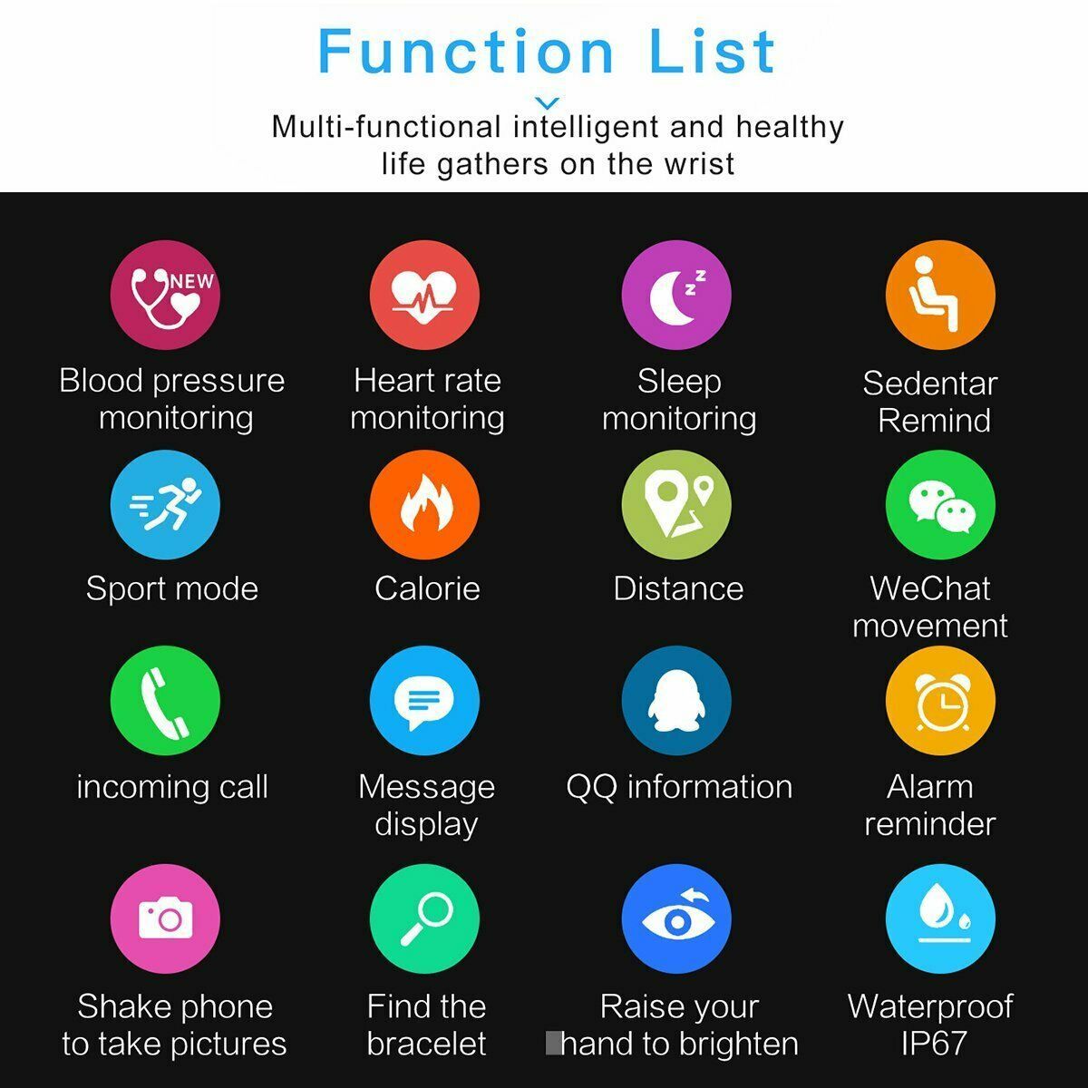 A6 Smart Bracelet Band Heart Rate Blood Pressure Oxygen Fitness Tracker Smart Watch Wristband for IOS Android FitPro App