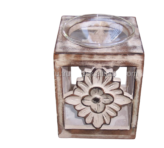 Indian hand made Wooden carved and glass bowl Perfumery oil Diffuser Room aroma incense accessories