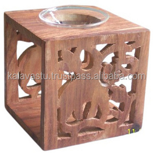 Indian hand made Wooden carved and glass bowl Perfumery oil Diffuser Room aroma incense accessories