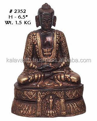 Decorative Brass Buddha Statue in Gold Finish Handmade Home Decor Brass Sitting Buddha Statue