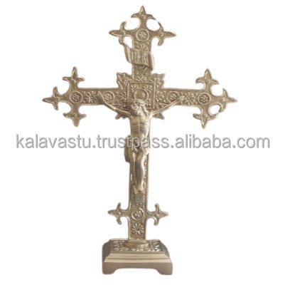 White metal Religious Cross in antique finish Decorative Wall Cross Metal Decorations for Home Religious Metal Cross