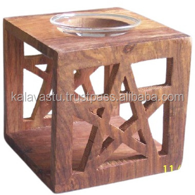 Indian hand made Wooden carved and glass bowl Perfumery oil Diffuser Room aroma incense accessories