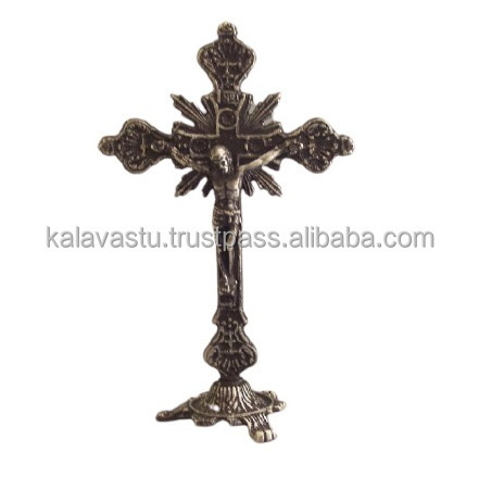 White metal Religious Cross in antique finish Decorative Wall Cross Metal Decorations for Home Religious Metal Cross