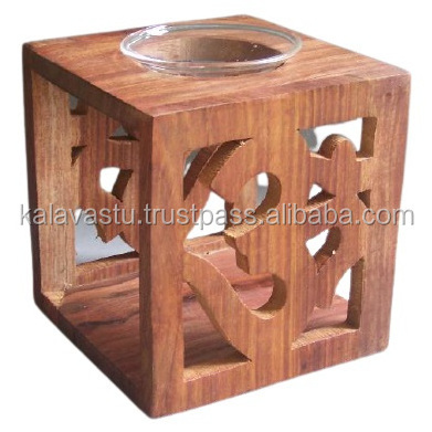 Indian hand made Wooden carved and glass bowl Perfumery oil Diffuser Room aroma incense accessories