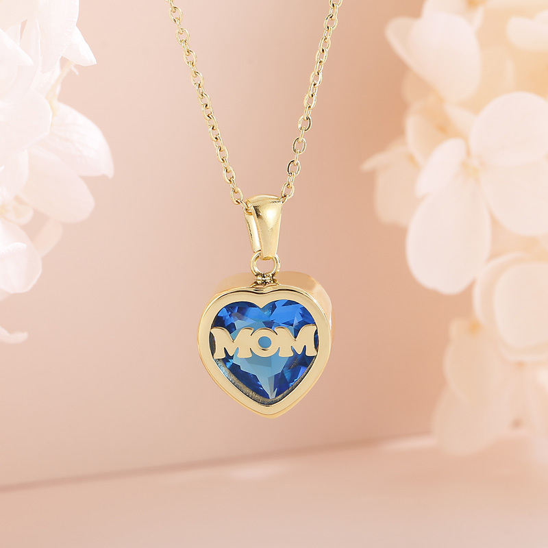 Kalen Mom Charms Pendant 18K Gold Birthstone Month MOM Heart Shape Gift Stainless Steel Jewelry Mother's Day Necklace Jewellery