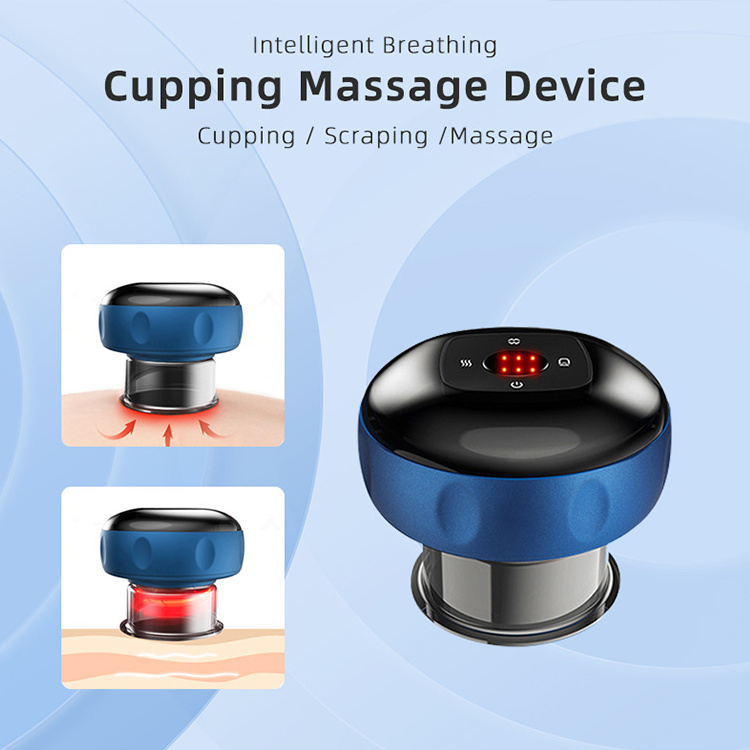 Electric Body Cupping Tool Blue Vacuum Silicone Cupping Equipment Sets Smart Therapy Massage Cupping Machine