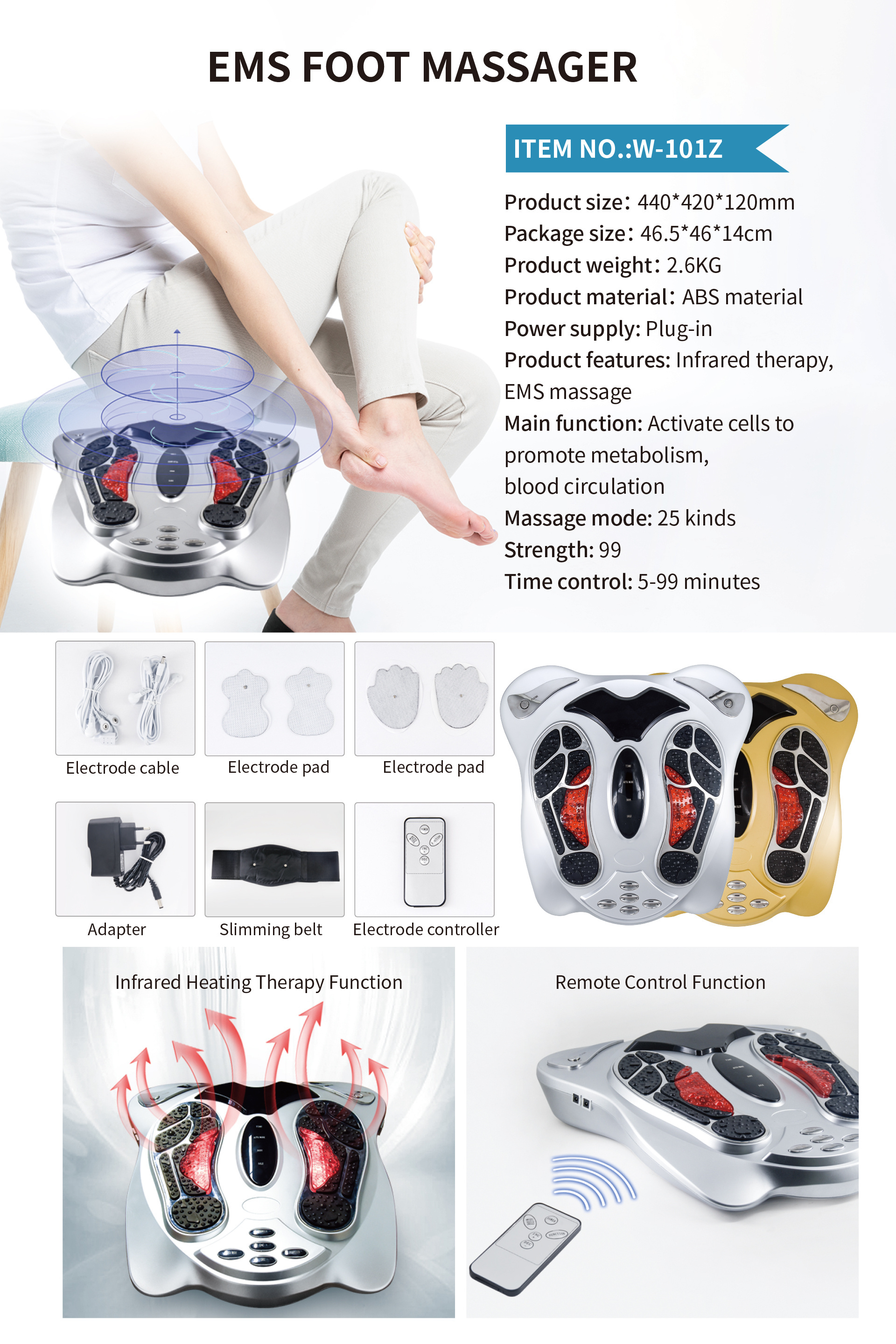 Electrotherapy Foot Circulation Stimulator Machine EMS TENS Pads Electric Infrared Heat Neuropathy Muscle Relief Foot Massager