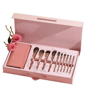 Magnetic flat top 10pcs pink eye brush kit gift box makeup brush set packaging with bag for cosmetic brush