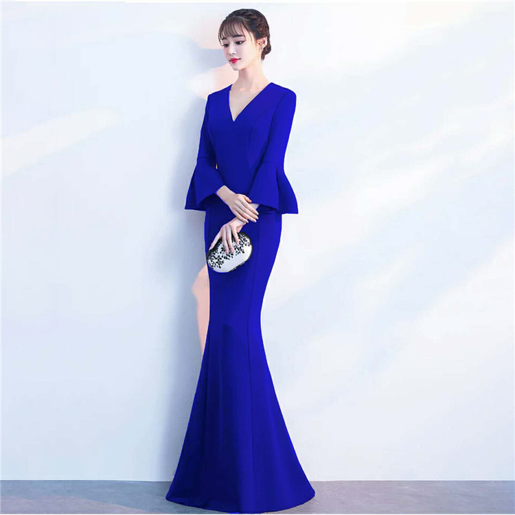 1009 #Banquet evening dress Korean elegant elegant white fish tail slim sexy evening wear