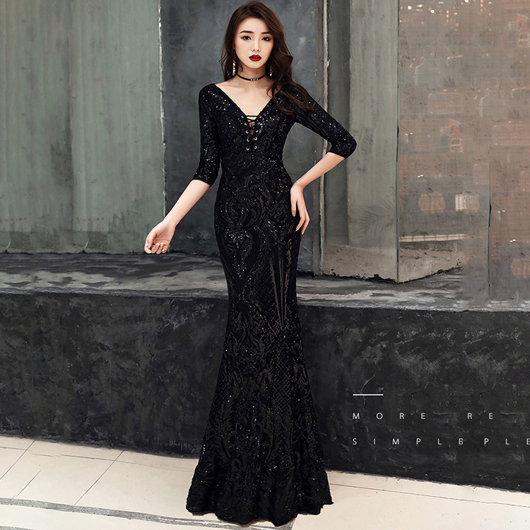 16218#New Sequined Mermaid Evening Dresses Long Sleeve Sexy Off Shoulders Arabic Formal Prom Gowns club dress