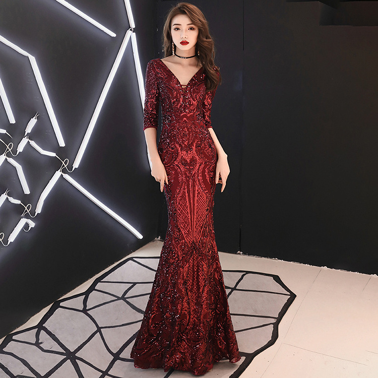 16218#New Sequined Mermaid Evening Dresses Long Sleeve Sexy Off Shoulders Arabic Formal Prom Gowns club dress