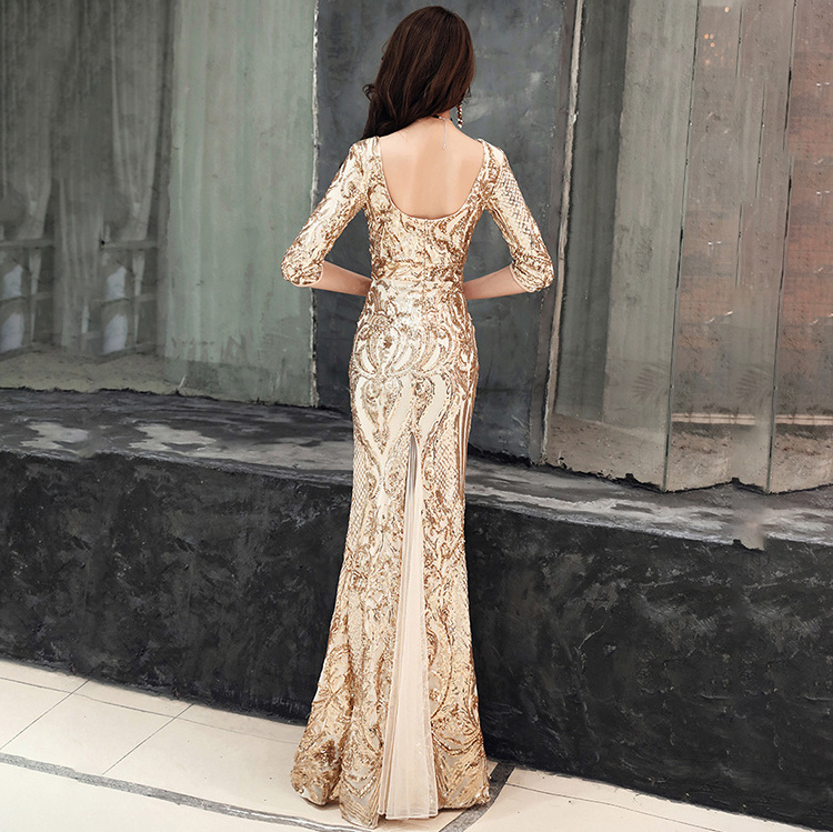 16218#New Sequined Mermaid Evening Dresses Long Sleeve Sexy Off Shoulders Arabic Formal Prom Gowns club dress