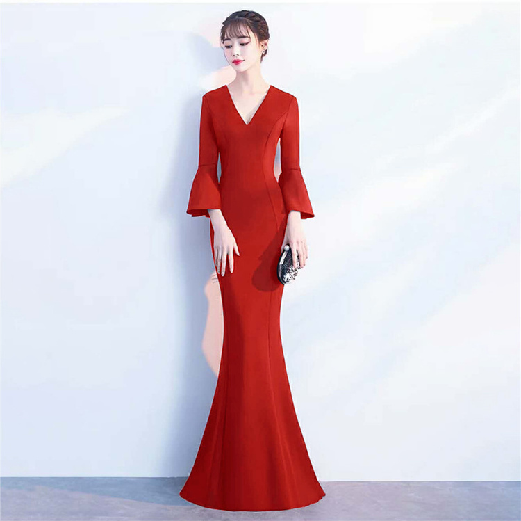 1009 #Banquet evening dress Korean elegant elegant white fish tail slim sexy evening wear