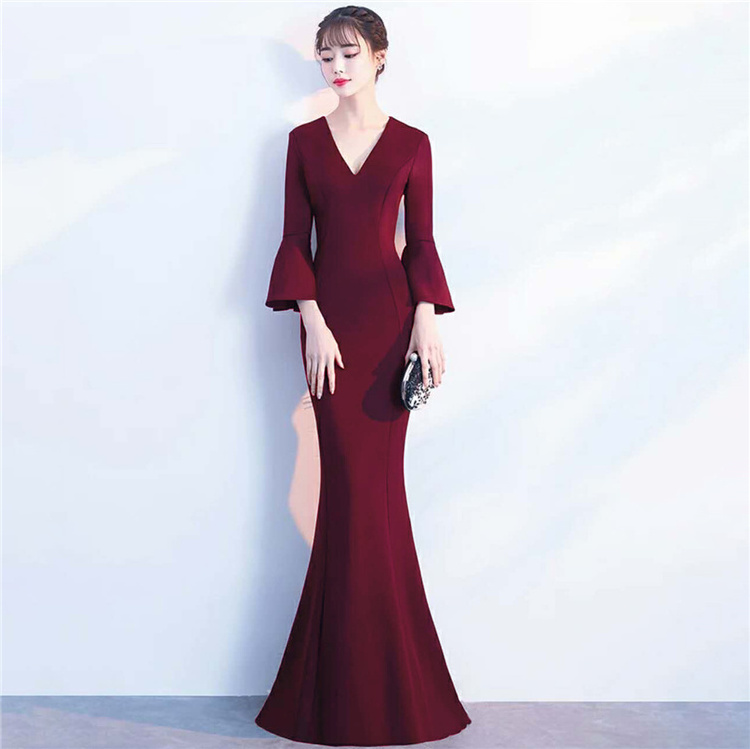 1009 #Banquet evening dress Korean elegant elegant white fish tail slim sexy evening wear