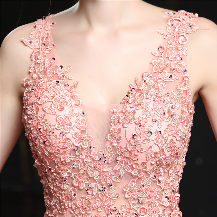 16158 #pink Hand-made beads toast bride's long wedding evening dress ladies laces dress formal Prom Gowns for beauty contest