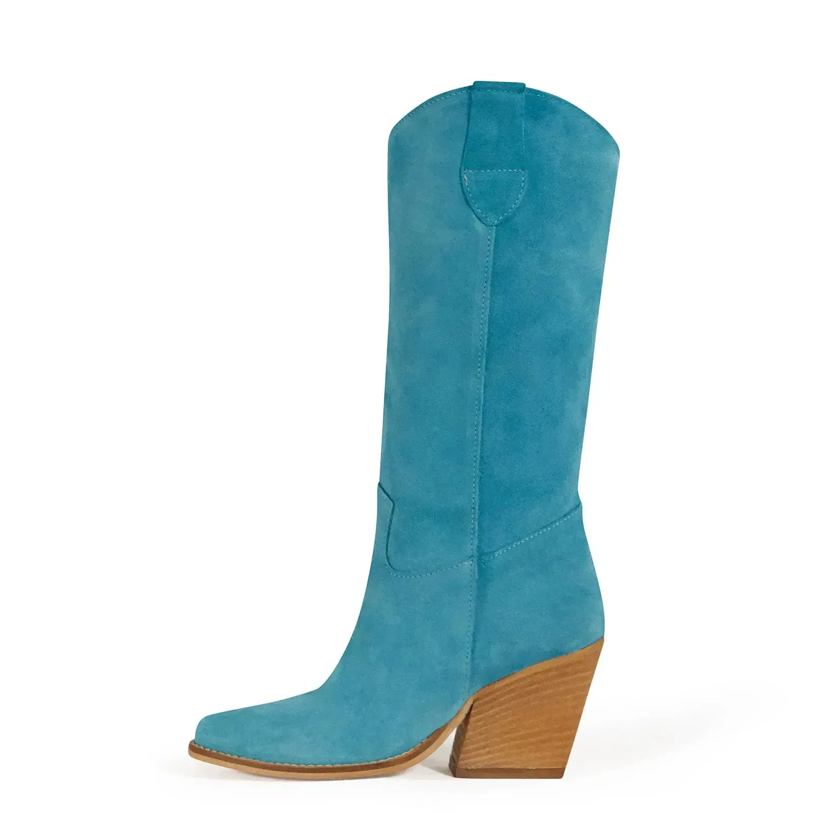 Handcrafted Made in Italy Women's Mid-Calf Turquoise Suede Cowboy Boots - Kali Shoes Noa, Customizable Color and Material