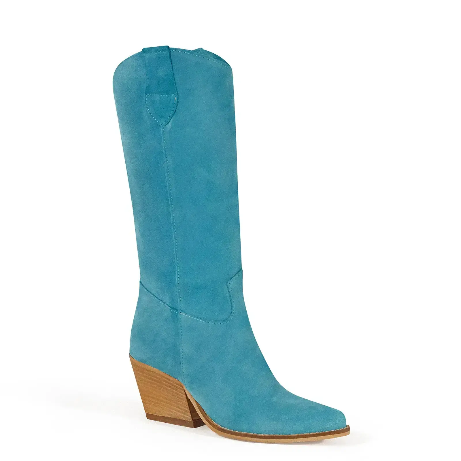 Handcrafted Made in Italy Women's Mid-Calf Turquoise Suede Cowboy Boots - Kali Shoes Noa, Customizable Color and Material