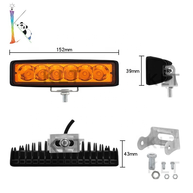 Factory Direct Selling Style 6inch Led Light Bar 12-24v 6led 6000k 18w Led Single Row Led Work Light For Motorcycle Spotl Truck