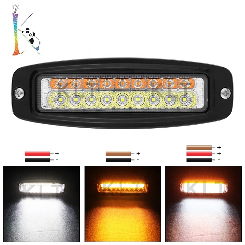 klt Ip68 Super Bright 24v 6inch 48w Barra Led Dual Color Flashing White Amber Car Truck Offroad Strobe Led Light Bar