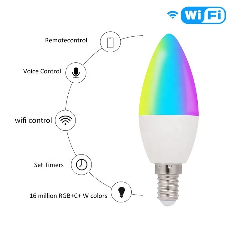 Amazon Hot Sale RGB+CCT Tuya WiFi Smart LED Bulb 4W E12 E14 Candle Light Bulbs