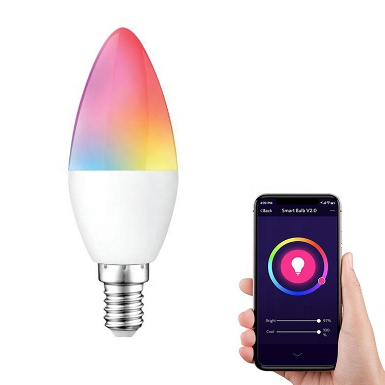 Amazon Hot Sale RGB+CCT Tuya WiFi Smart LED Bulb 4W E12 E14 Candle Light Bulbs