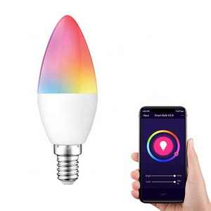 Amazon Hot Sale RGB+CCT Tuya WiFi Smart LED Bulb 4W E12 E14 Candle Light Bulbs