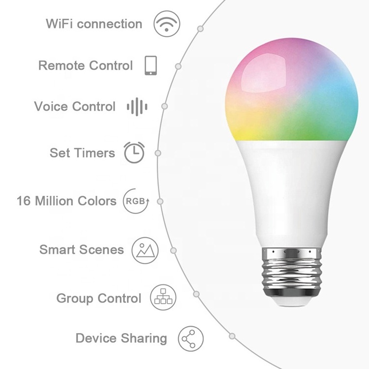 Smart Wifi Bulb LED Light  Tuya APP Google Home Amazon Alexa 7W 9W RGB E27 Dimmable LED Bulb light