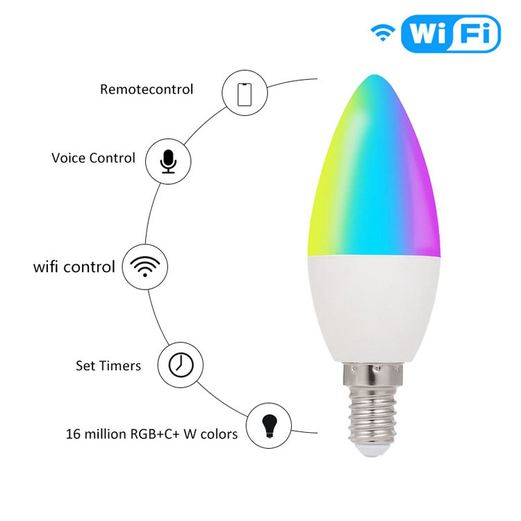 Factory price Amazon Hot Sale RGB+CCT Tuya WiFi Smart LED Bulb 4W E12 E14 Candle Light Bulbs