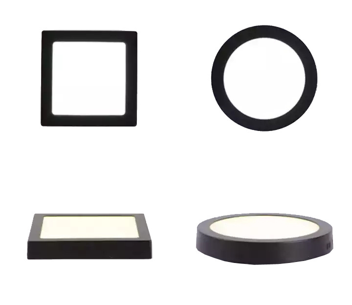 Black frame slim led panel light recessed and surface type 6w 12w 18w 24w round shape ceiling down light