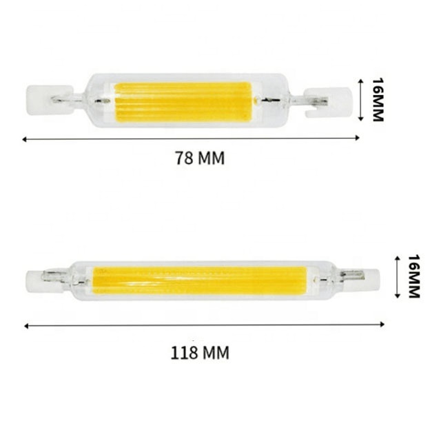 High Lumen output 8W 1000lm 118mm glass dimmable r7s led cob bulb