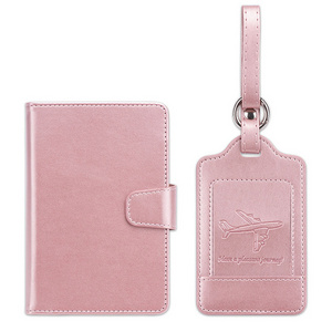 Popular Travel Gift Set Custom Pu Leather Slim Pink Luggage Tag And Passport Holder Cover