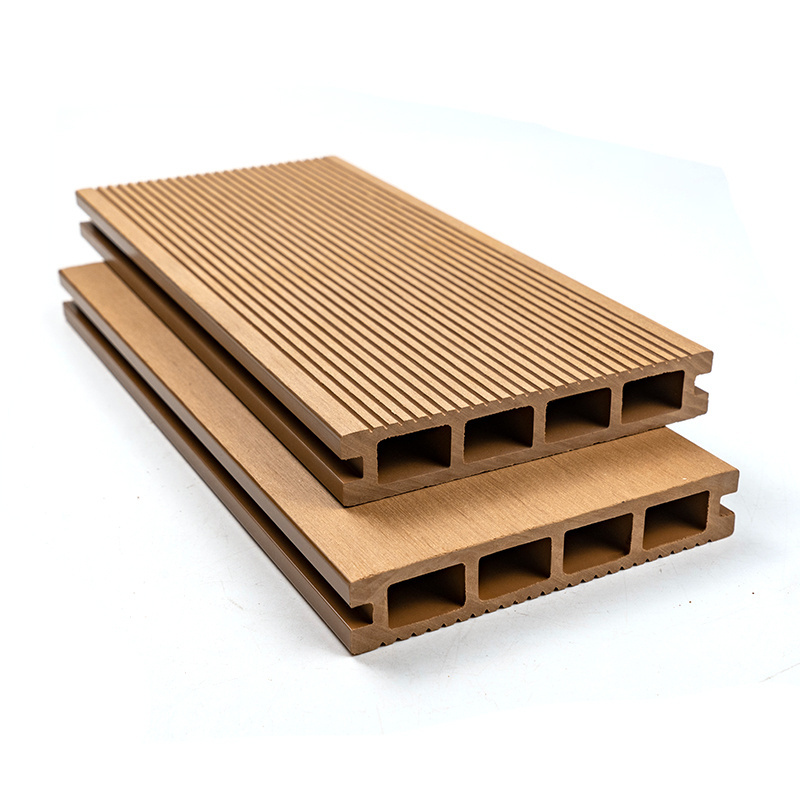 Exterior One Side Groove WPC Flooring Wood Plastic Composite Anti-slip Decking Tile Embossed Square Hole Decking