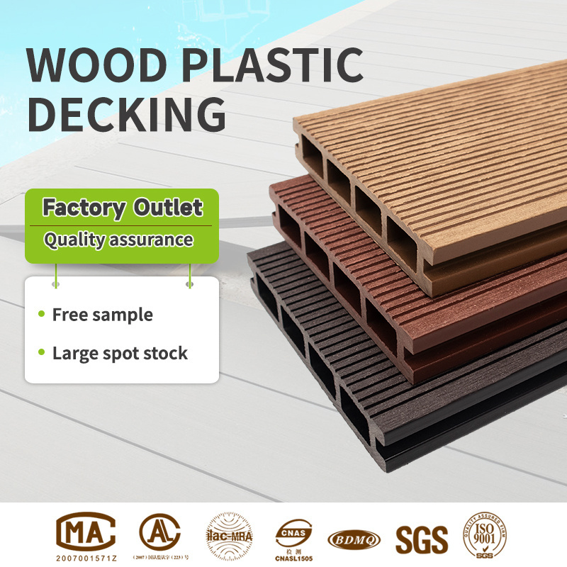 Exterior One Side Groove WPC Flooring Wood Plastic Composite Anti-slip Decking Tile Embossed Square Hole Decking