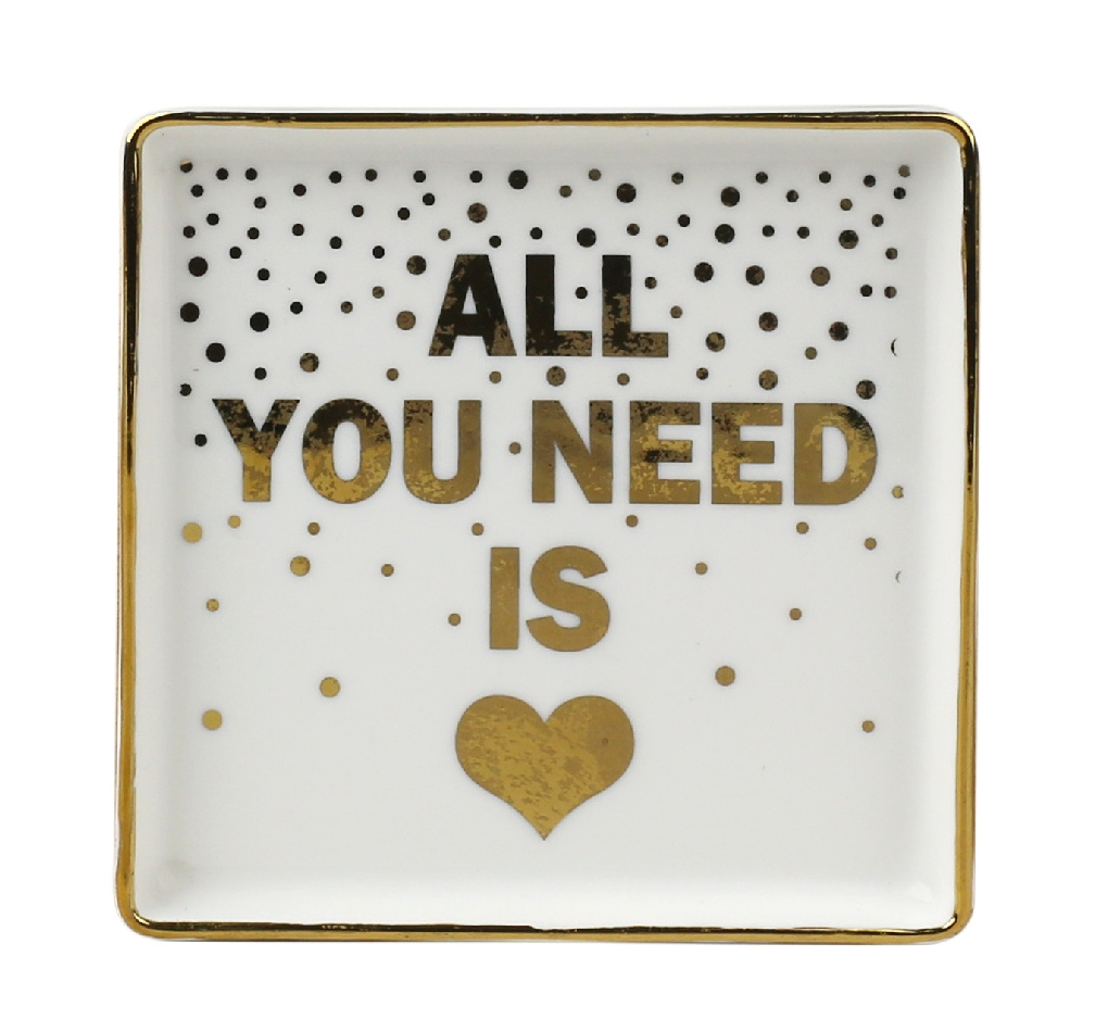 Kalring wholesale square shape 4.5 inch electroplating golden heart and rim ceramic plate