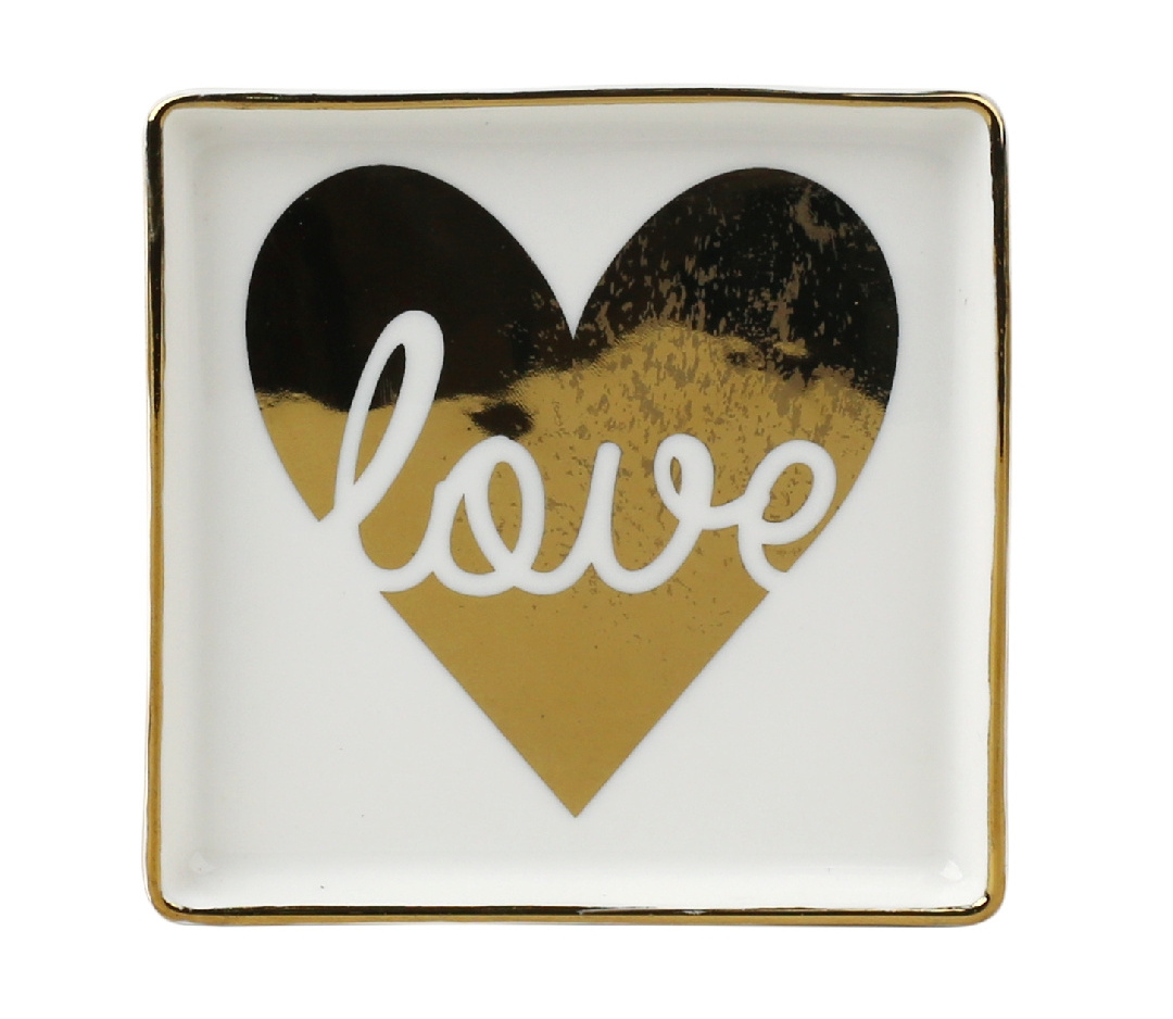 Kalring wholesale square shape 4.5 inch electroplating golden heart and rim ceramic plate