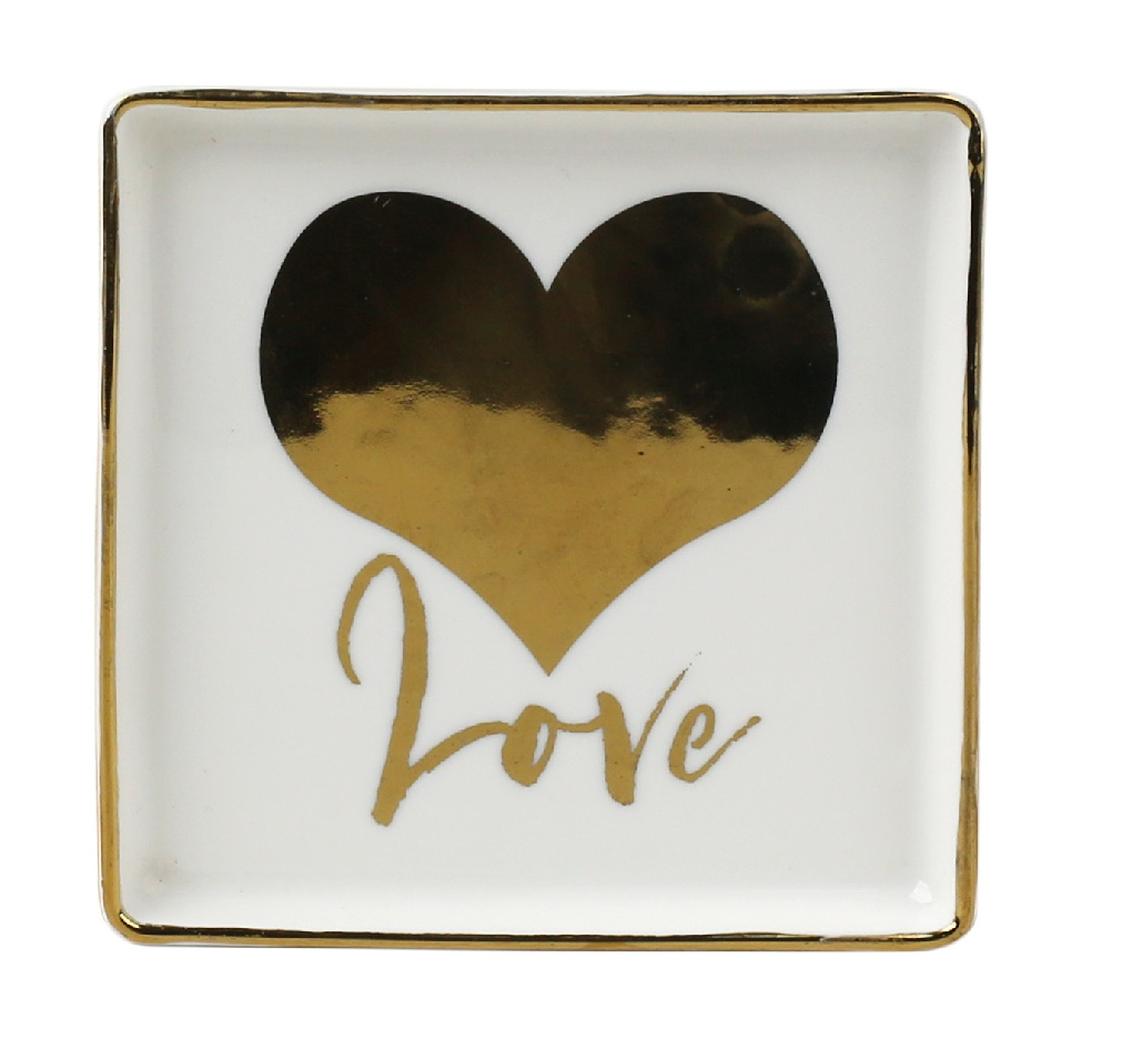 Kalring wholesale square shape 4.5 inch electroplating golden heart and rim ceramic plate