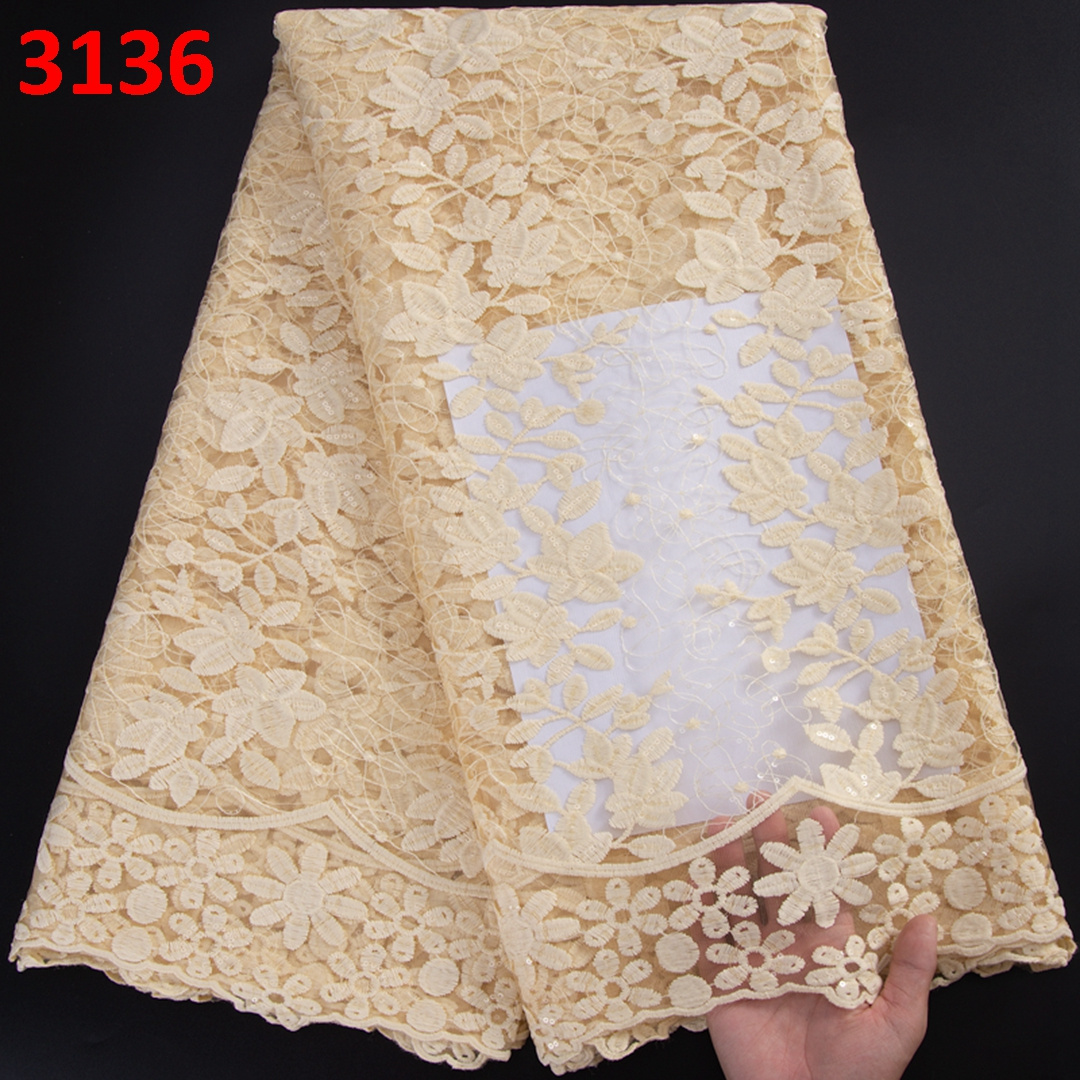 3136 Wholesale African Lace Fabric 2022 High Quality Nigeria French Mesh Lace Fabric with Sequins for Sewing Evening Party Dress