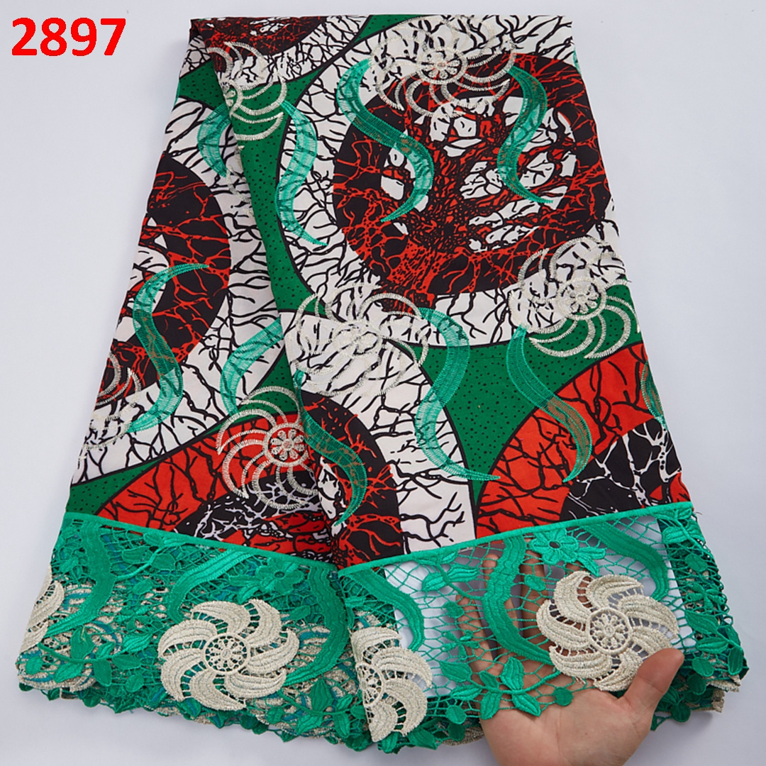 2897 High Quality Ankara Print Embroidered Wax Lace Hot Sale African Ankara Fabric With Stones Embroidery Chemical Wax Fabric